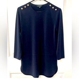 Ralph Lauren Navy Blouse with Gold Accents, SZ M